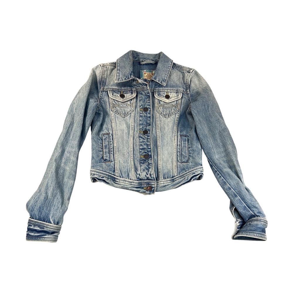 Abercrombie & Fitch Womens Light Wash Distressed Cotton Denim Trucker Jacket S